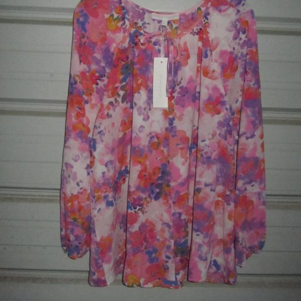 1X Plus Size NEW Pretty Spring Floral Blouse shirt top pink purple womens
